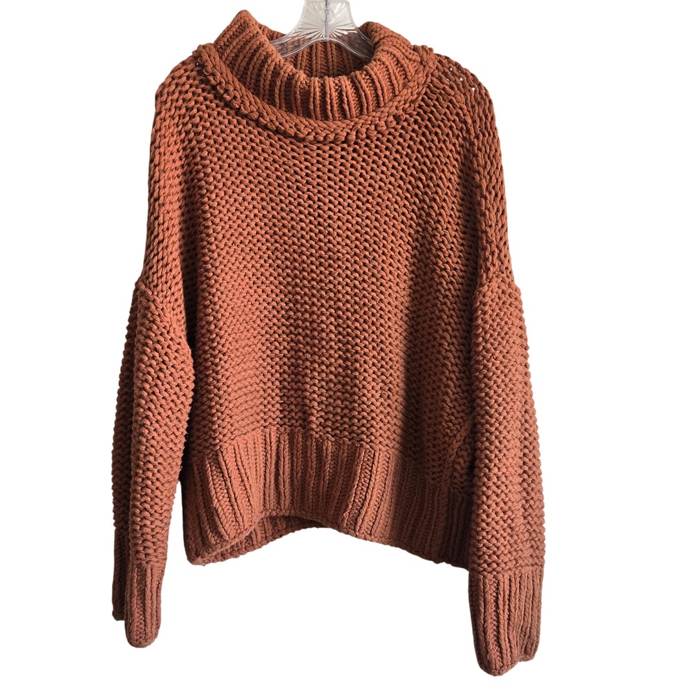 Free People L My Only Sunshine Sweater Womens Rust Orange Good Chunky Mock Neck